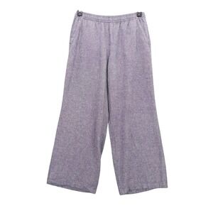 Old Navy Linen Blend Pants Womens S Blue Chambray Wide Leg Elastic Waist